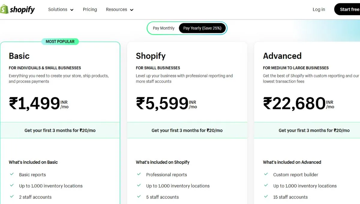 Shopify plans and pricing